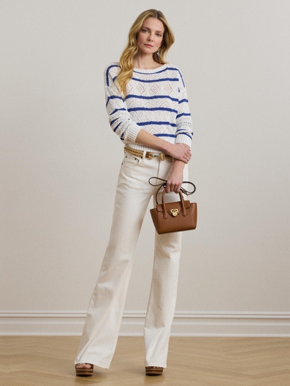 Lauren Ralph Lauren Marris Long-Sleeve Striped Pointelle Sweater Pullover Large - Picture 3 of 6